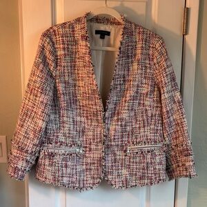 Ann Taylor Blazer Jacket Tweed Multicolor Pink Green White Size 14
